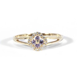 Prsten květ s fialovými zirkony 00660