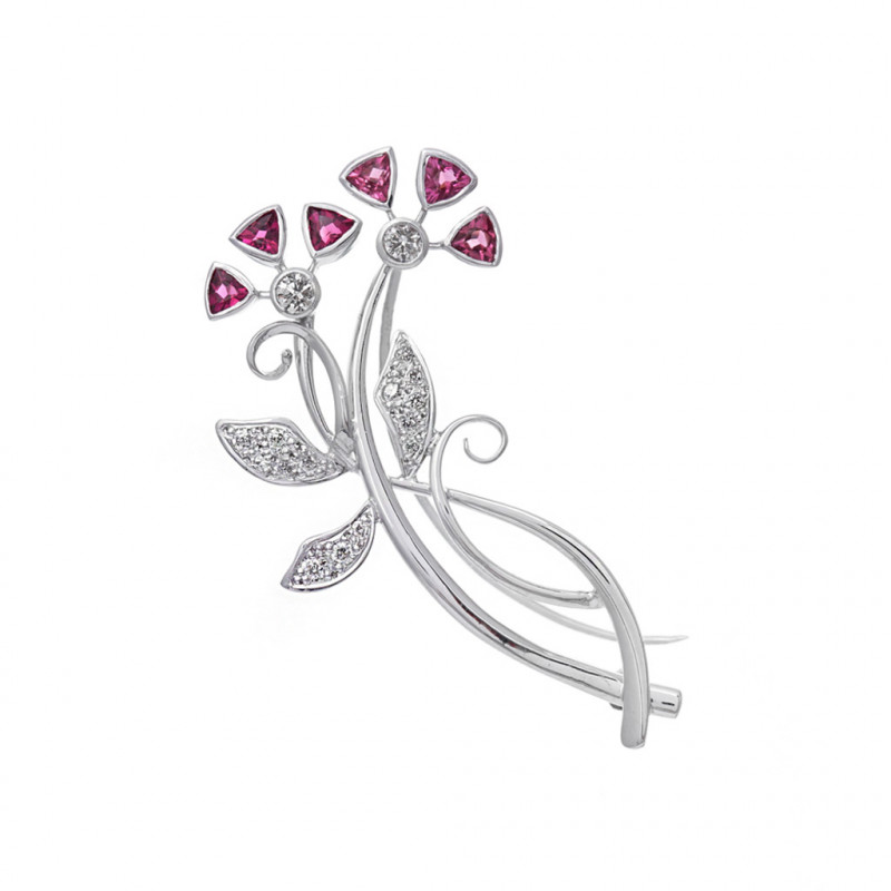 Brož květina s turmalíny a brilianty